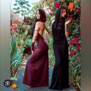 ZHEN NYMPH Free People Festival Goddess Deep Purple Backless Hooded Maxi Dress M